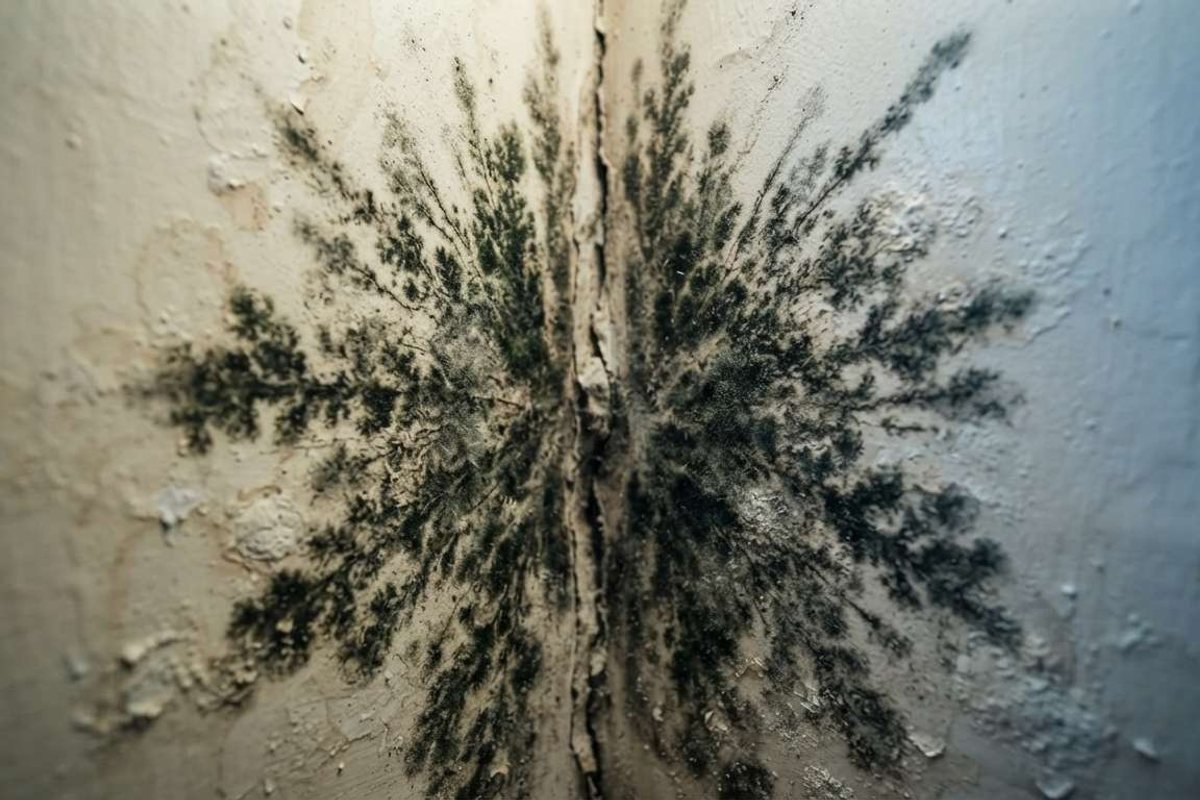 Close-up of mold growth spreading across a damp wall, the kind of contained-area mold remediation addresses
